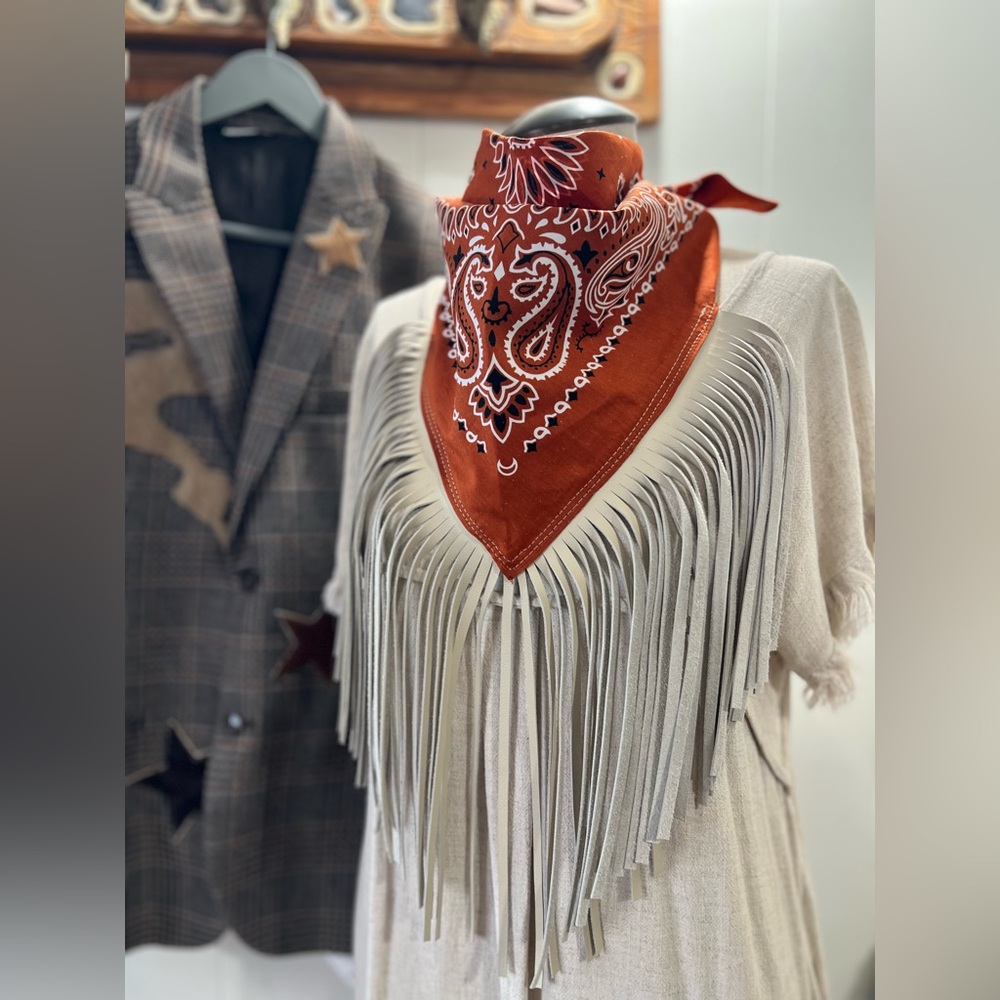 Desert Dusted Bandana Leather Fringe Collar Wild Rag by Dirty Mojave Leather